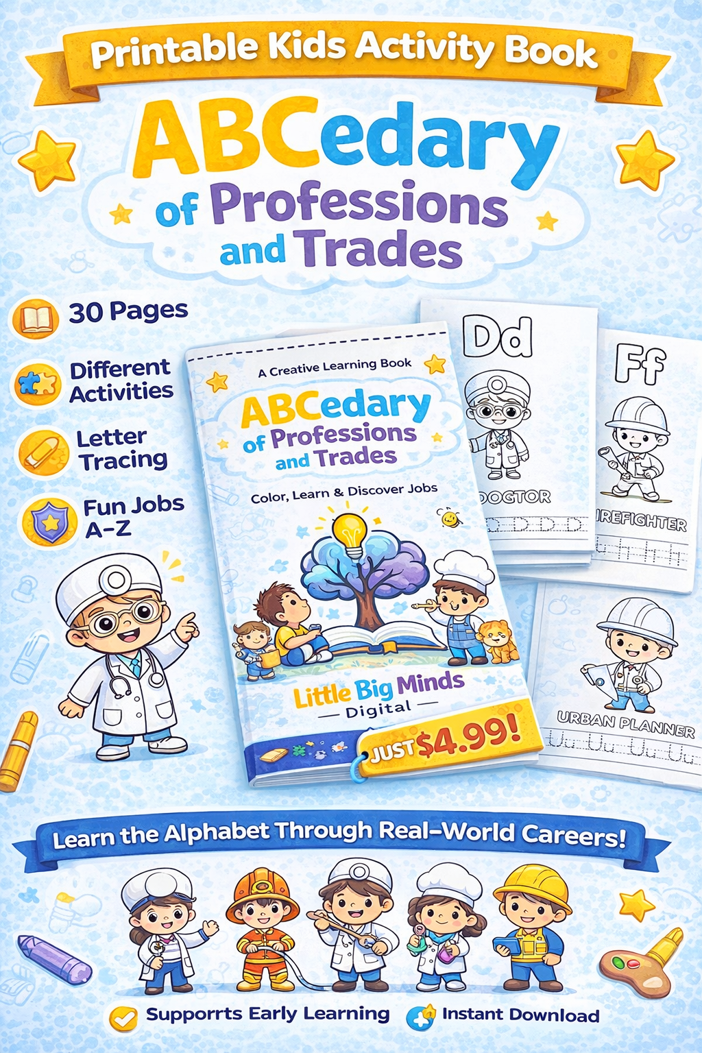 ABCedary of Professions and Trades – Printable Coloring Book for Kids (PDF)