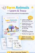 Farm Animals – Learn & Trace – Printable Coloring Book for Kids (PDF)