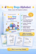 Busy Bugs Alphabet A–Z – Printable Coloring Book for Kids (PDF)