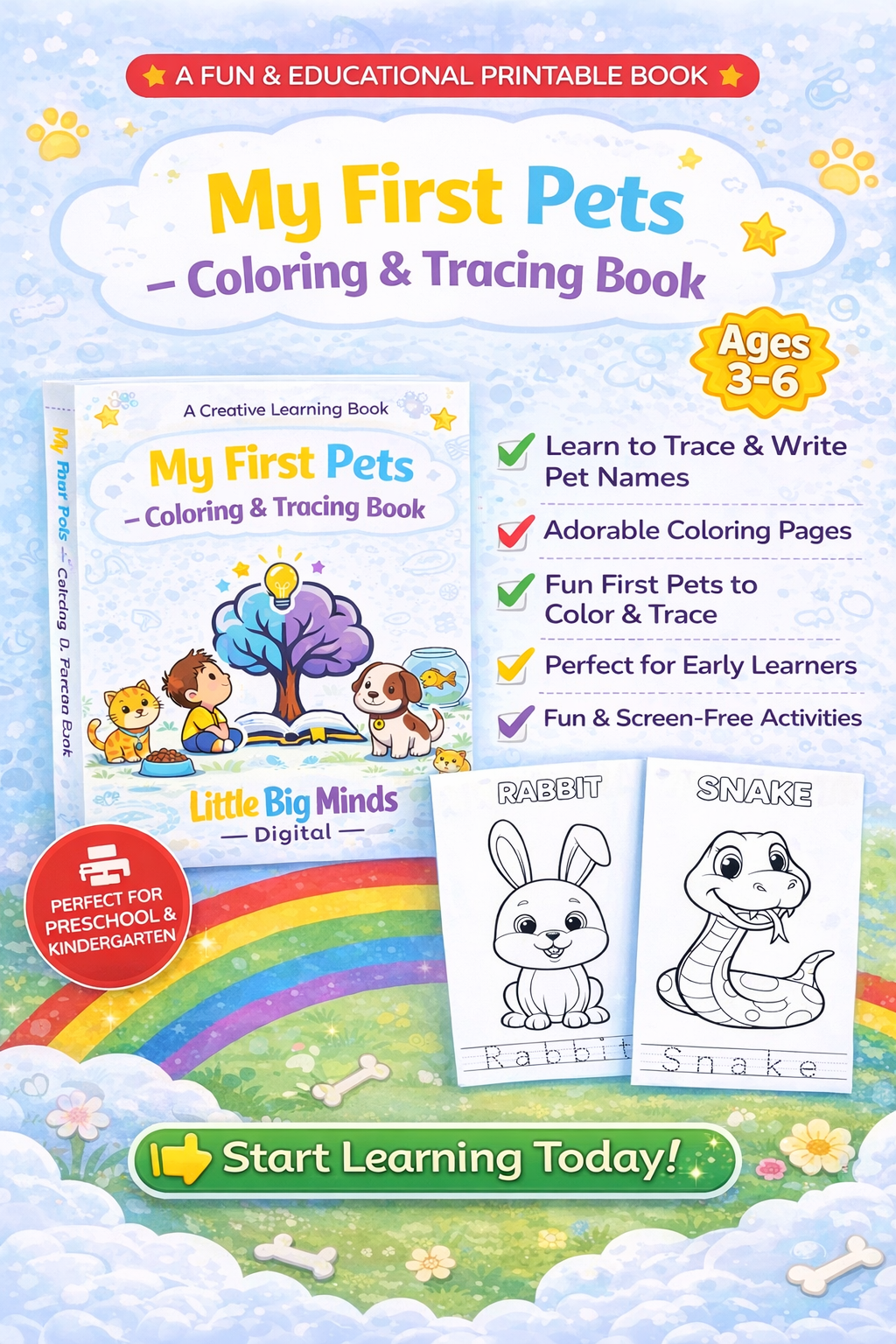 My First Pets – Printable Coloring Book for Kids (PDF)