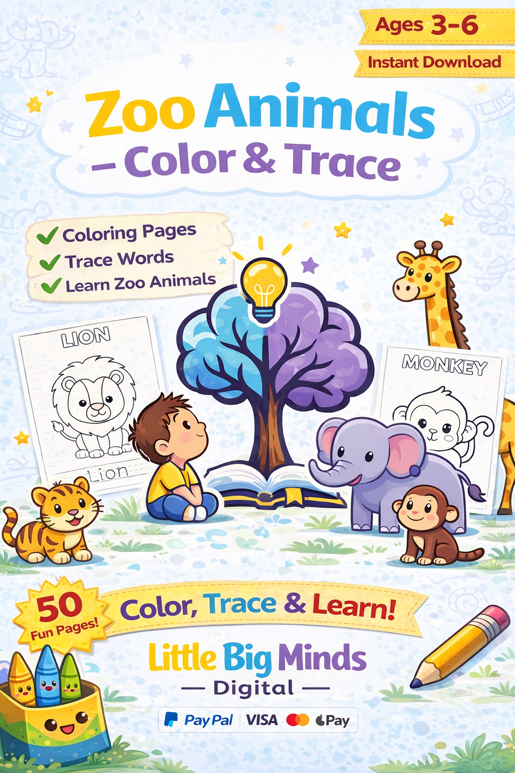Zoo Animals – Printable Coloring Book for Kids (PDF)