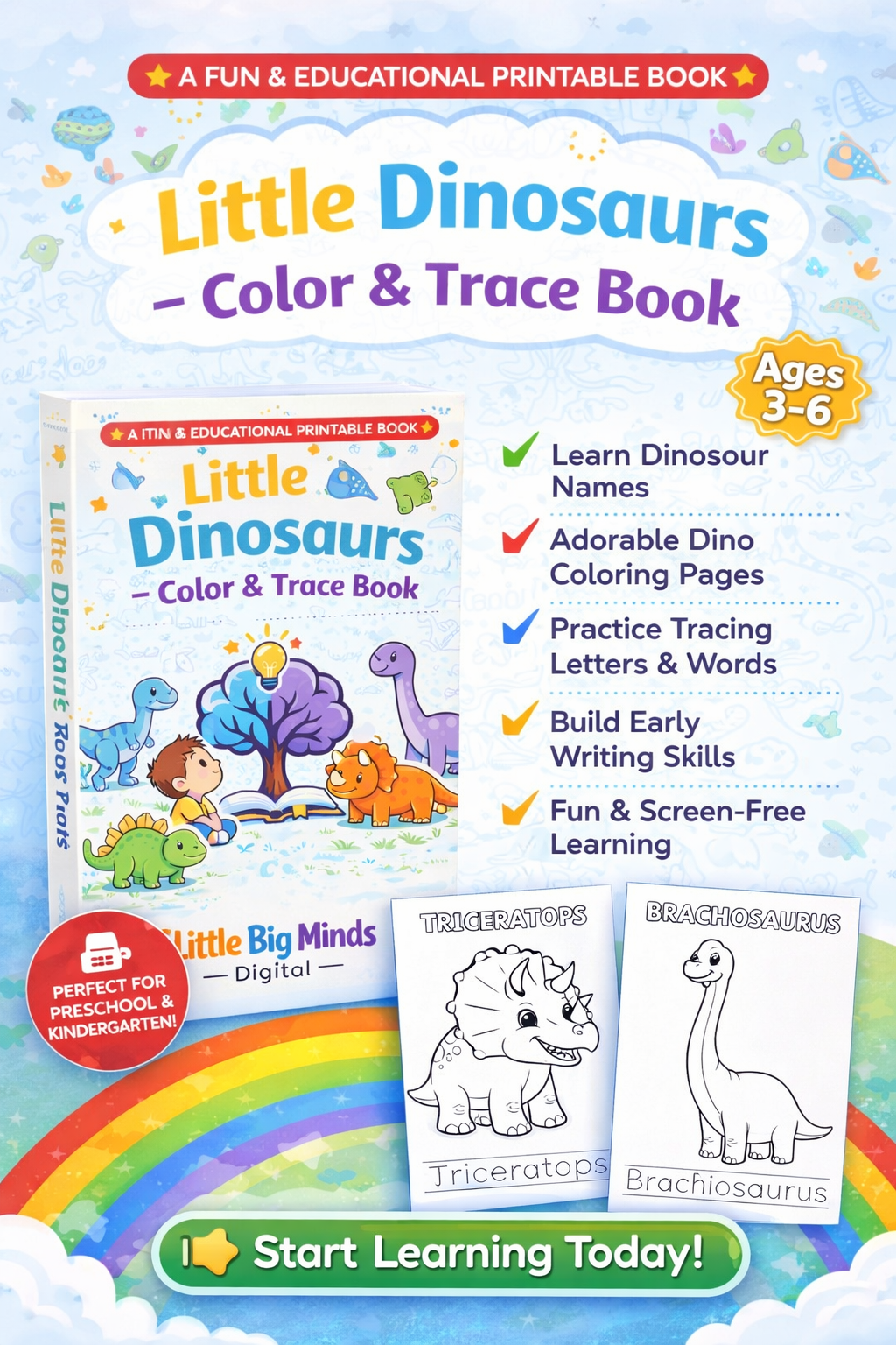 Little Dinosaurs – Printable Coloring Book for Kids (PDF)