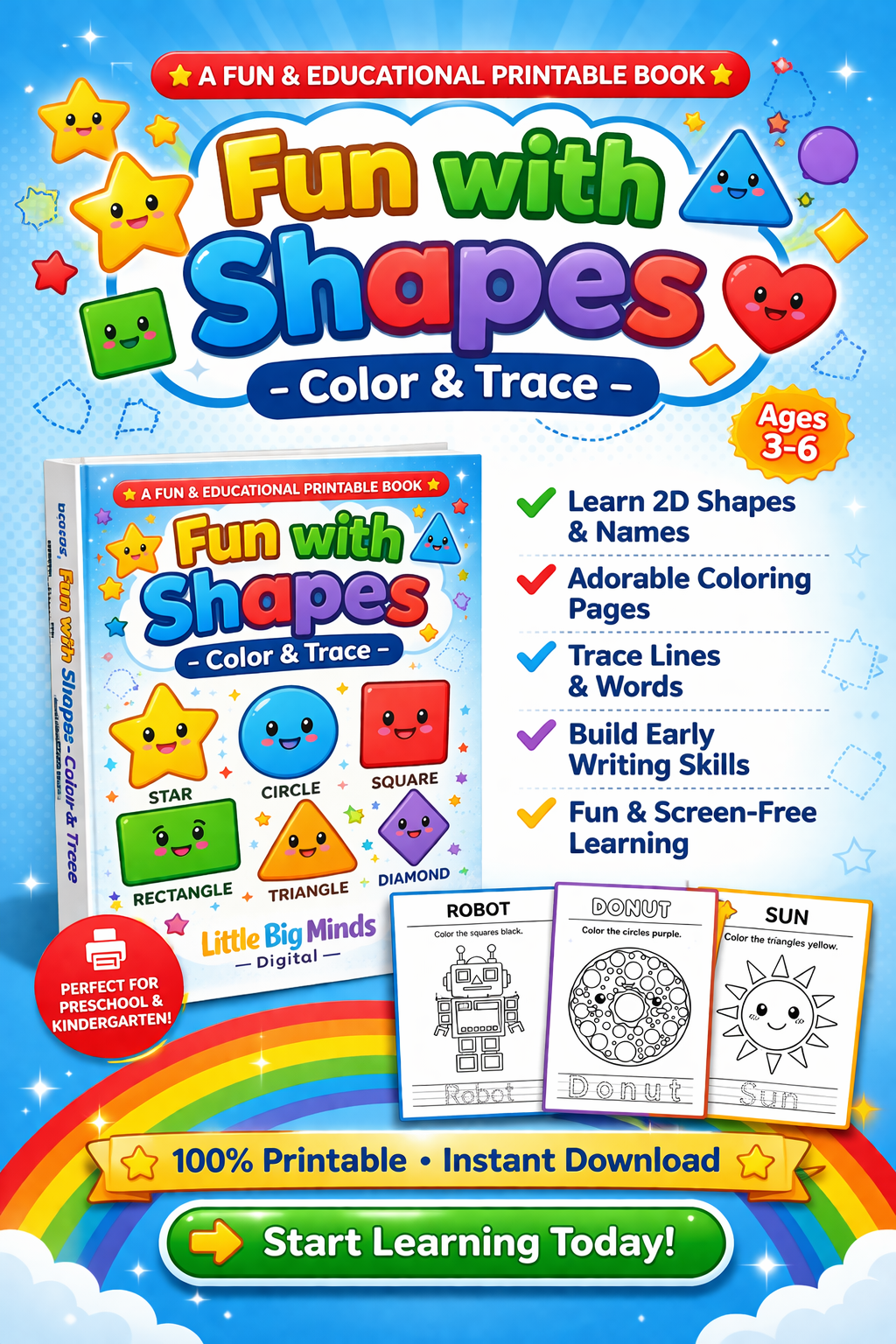 Fun with Shapes – Printable Coloring Book for Kids (PDF)