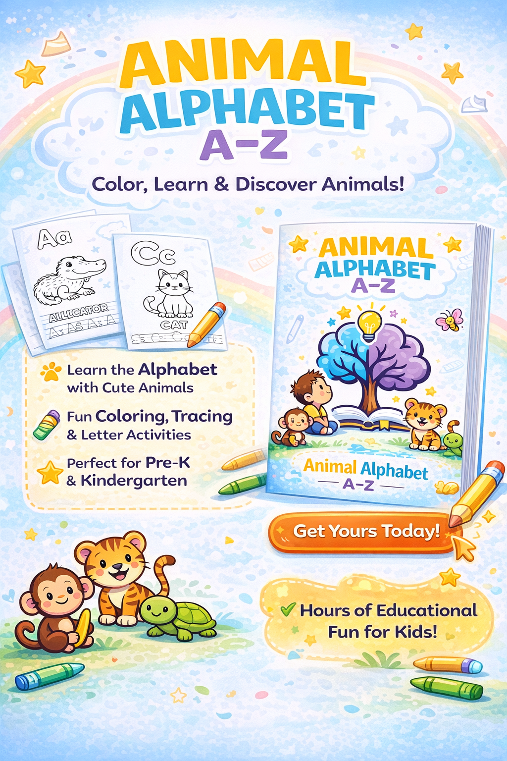 Animal Alphabet A–Z – Printable Coloring Book for Kids (PDF)